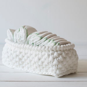 White Cotton Basket, Nursery Decor, Diaper Basket, Diaper Caddy, Kids Room Storage