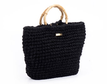 Black Bag / Travel bag / Artisan Bag / Round Top Handles Bag / Eco Friendly Bag / fashionable Bag / Bohemian Bag / Big Hand Bag