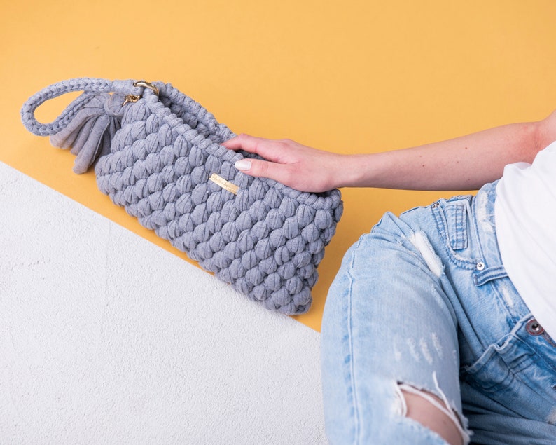 Gray Crochet Clutch Purse Bag Prom Evening Yarn Purse Bag Wedding Clutch
