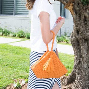 Burnt Orange Yarn Knitted Triangle Shape Sack Bag