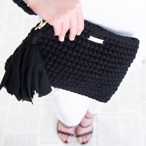 Small Black Crochet Clutch Purse Bag, Yarn Purse