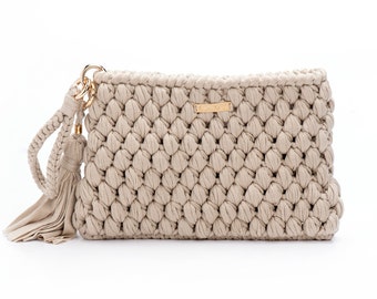 elegant Clutch bag / Light Brown elegant Bag / Wristlet Clutch bag / Handmade Clutch Bag / Fabric bags and Bags/ Vegan Wallet