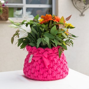 Handmade Knitted Soft Fuchsia Basket