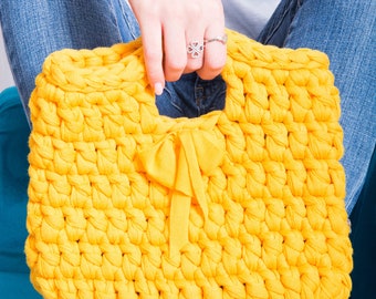 Yellow Knitted Handbag, elegant bag Size Bag, Handmade Bag For Her