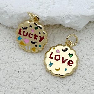 Amuleto da Sorte Amor Esmaltado Ouro 18K Preenchido Dupla Face Lua Coração Letra Pingente Colar Brincos Joias Dia dos Namorados Suprimentos Faça Você Mesmo