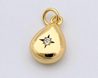 Gold Tear Drop Charm 16K Gold Filled CZ Cubic Zirconia Teardrop Charms For Necklace Jewelry Pendant Beaded charm Permanent Jewelry Charms
