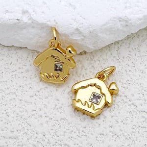 Gold House Charm 16K Gold Filled Mini House Charm - CZ Pave Heart Pendant, Molten Design Jewelry Supplies for Bracelet Necklace Earrings DIY
