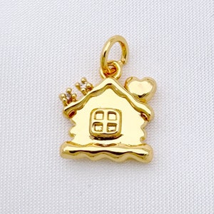 Mini House Home Charm 14K Gold Filled CZ Heart Molten House Pendant Bracelet Necklace Jewelry Making Wholesale