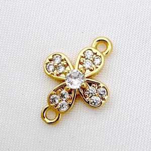 Four Leaf Connectors Clover Charm 18k Gold Filled Clover Bulk Permanent Jewelry Charms Cubic Zirconia CZ Bracelet Necklace Jewelry Making