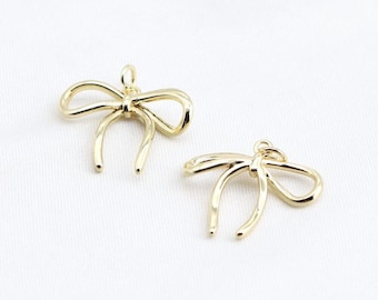 Elegant 14K Gold Bow Charms  Dainty Bow Pendants Necklaces Earrings Bracelets Charm Perfect for DIY Jewelry Making 22 X 22 mm