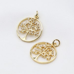 Elegantes colgantes de árbol de la vida en oro de 14 quilates: delicados y personalizados dijes de árbol para collares, pulseras y fabricación de joyas DIY, 23 x 18 mm