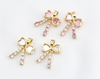 14K gold filled roze strik bedels micro verharde zirkonia bedel kettingen oorbellen armbanden bedel Perfect voor doe-het-zelf sieraden maken