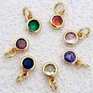 16K Gold Filled Mini Round CZ Pendant - Tiny Birthstone Crystal Charm for Necklace, Bracelet & Earring DIY Supplies