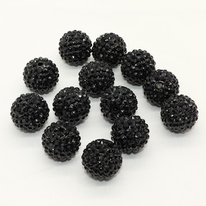 Perlina con strass nero da 20 mm, perlina di gomma da masticare con sfera acrilica, perline in resina, perline grosse, per portachiavi collana fai da te con penna, forniture di perline