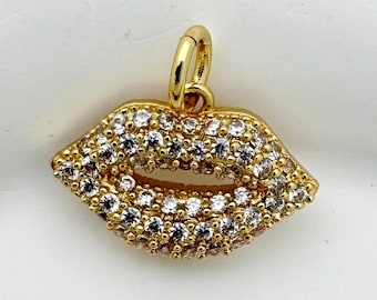 Lips Charm with CZ Micro Pave 18K Gold Filled XOXO Kiss Mark Pendant for Necklace Bracelet  DIY Jewelry Making - Gift for Her