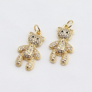 Ciondolo con ciondolo a forma di orsetto in zircone cubico riempito in oro 14K, ciondolo a forma di animale, collana, bracciale, creazione di gioielli - ideale per i lavoretti dei bambini