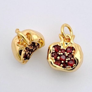 Pomegranate Charm 16K Gold Filled Fruit Charms Red Mini Micro Pave Charms for Earrings Necklace Bulk Permanent Jewelry Charms Tiny Charms