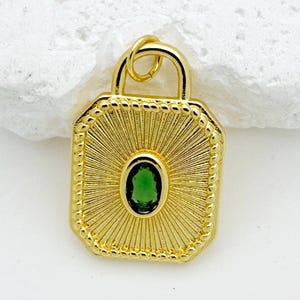 16K Gold Filled Rectangle Tag Charm Sunburst Octagon Gold Tag  Emerald Green Cz Oval Stone Square Radiance Necklace Pendant Jewelry Making