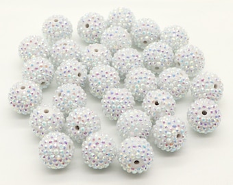 20mm White Rhinestone Bubblegum Bead, Beads Mixed, Acrylic Beads for Pen, Chunky Bubblegum Beads, Gumball Beads, Beading Supplies bulk
