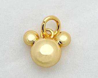 Dije de cabeza de ratón bañado en oro de 14 quilates: un pequeño colgante caprichoso para joyería de fantasía, collares, regalos.