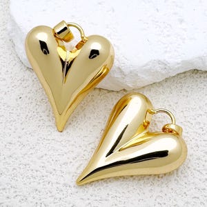 Große Herz Charme 16K Gold gefüllt Puffy Herz Charms - Hohl Boho Statement Anhänger für Halskette, Ohrringe DIY Schmuck Zubehör
