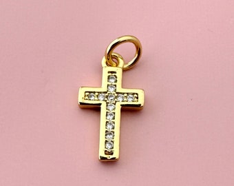 18K Gold Filled Mini CROSS Charm  Necklace Bracelet Earring Pendant Religious Jewelry Supply Christian Catholic Jewelry Findings