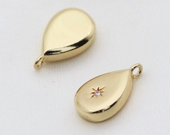 16K Gold Filled Tear Drop Charm Cubic Zirconia  Pendant For Necklace Jewelry suppliers Beaded charm Jewelry Making - cz14