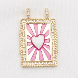 Grote rechthoekige hartbedels Tarotkaarten bedels 16K vergulde CZ micro effenen liefdeshart hanger voor ketting DIY sieraden maken supply