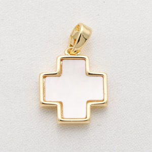 Cross Charm 14K Gold Filled Cross Pendant White Shell Pearl Cross Charms for Necklace Bracelet Earrings Religious Jewelry Making Minimalist
