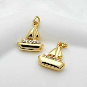 Sailboat Charm 18K Gold Filled Boat Charm Micro Paved CZ Nautical Pendant Sailor Jewelry Handcrafted DIY Necklace Bracelet Travel Gift Idea
