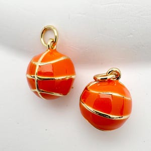 Basketball Pendant 18K Gold Filled Basketball Charm - Enamel Sports Pendant for Bracelet Earrings Necklace DIY Jewelry Making Supply