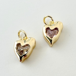 18k Gold Filled Clear Pink CZ Molten Heart Pendant CZ Heart Charm Necklace Jewelry Making Supply Add on Charm