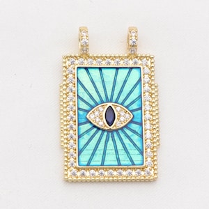 Große Rechteck Evil Eye Tarot Karten Charme 16K Vergoldet CZ Micro Pave Evil Eye Anhänger für Halskette DIY Schmuck machen Versorgung