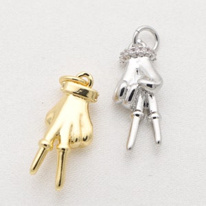 Gold Silver Peace Sign Hand Symbol Charm 14K Gold Filled CZ Peace Sign For Necklace Pendant Charm Men Jewelry Making Supply Component Gift