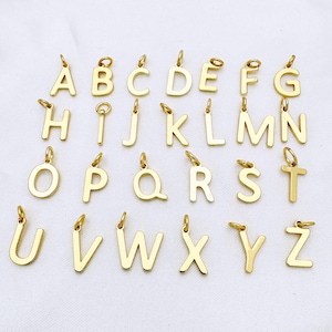 Pingente inicial com pingente de letra delicada em ouro 18K, pingente de alfabeto, presente personalizado, colar, pulseira, brincos, suprimentos para fazer joias faça você mesmo