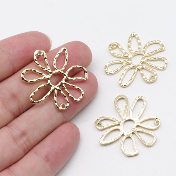 Light Gold Sun Flower Charms - earring connect Charm - Two holes - alloy Earring Charms - Earring Findings - Flower Pendant-Jewelry Supplies