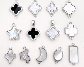 Four Leaf Connectors Clover Charm Silver Clover Jewelry Pendant Shell Pearl Clover Charms for Bracelet Necklace Jewelry Making
