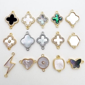 Four Leaf Connectors Clover Charm 16k Gold Filled Charms for Bracelet Necklace Jewelry Making Supplies Silver Shell Pearl Clover Two Hole