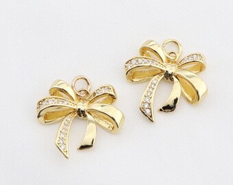 Winzige 14K Gold gefüllte Bogen-Charme-Anhänger für Halskette Armband Ohrring DIY Schmuckherstellung Cubic Zirkonia Clip auf Charms
