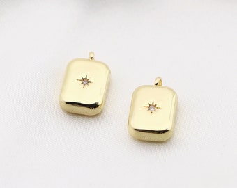 16K Gold Filled Rectangle Pendant Cubic Zirconia Charm For Necklace Jewelry suppliers Beaded charm Jewelry Making - cz15