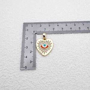 Guldberlock med onda ögonen, 16K guldfylld - Orangeblå CZ-hjärta, amuletthänge för halsband, armband, spirituellt smyckestillverkningsmaterial bild 3