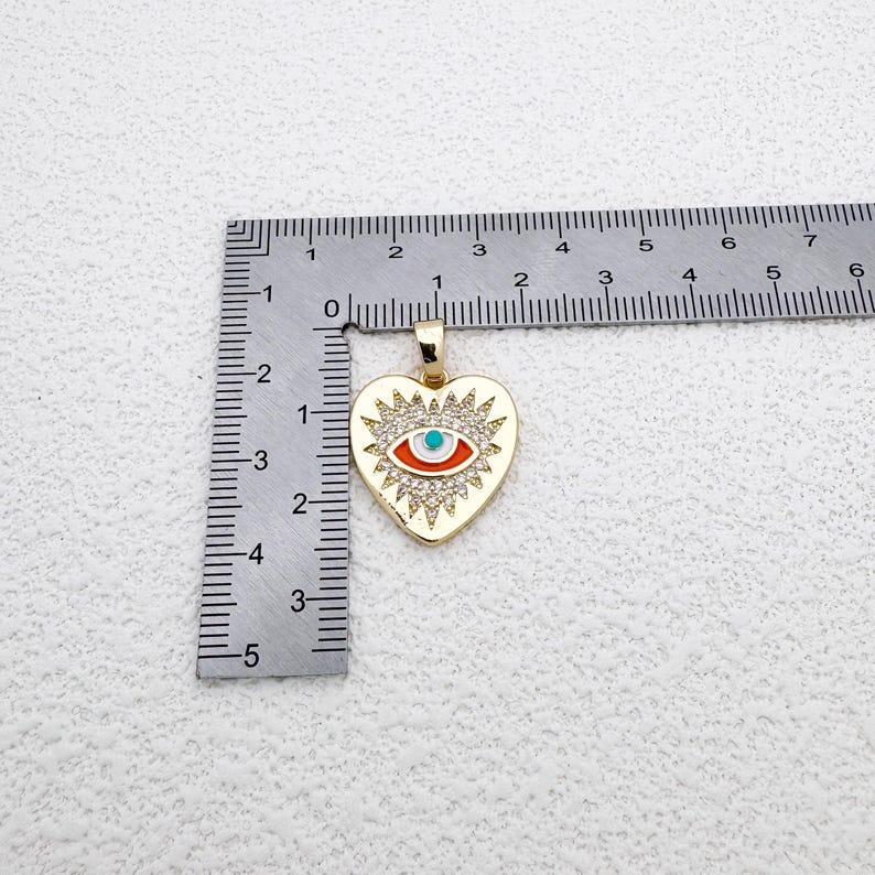 Guldberlock med onda ögonen, 16K guldfylld - Orangeblå CZ-hjärta, amuletthänge för halsband, armband, spirituellt smyckestillverkningsmaterial bild 3