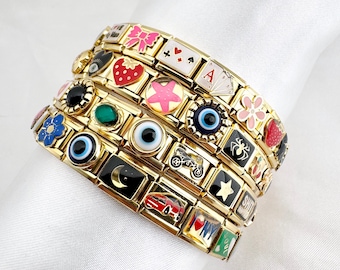 Personalized Italian Charm Bracelet Custom Gold Italy Bracelet Gift for Her Watch Bracelet Birthday Jewelry for Women