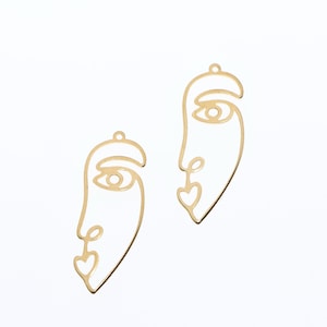 Brass Earrings Findings - brass earrings charms - Brass Face Charms - Face  Pendant - Raw Brass pendant - Jewelry Supplies