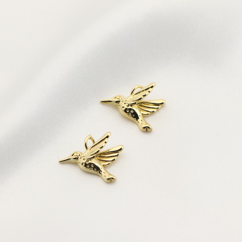 16K Gold Filled Hummingbird Charm Dainty Animal Pendant for Necklace ...