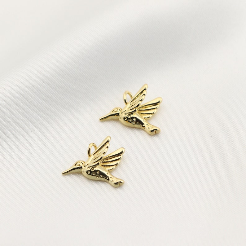 16K Gold Filled Hummingbird Charm Dainty Animal Pendant for Necklace ...