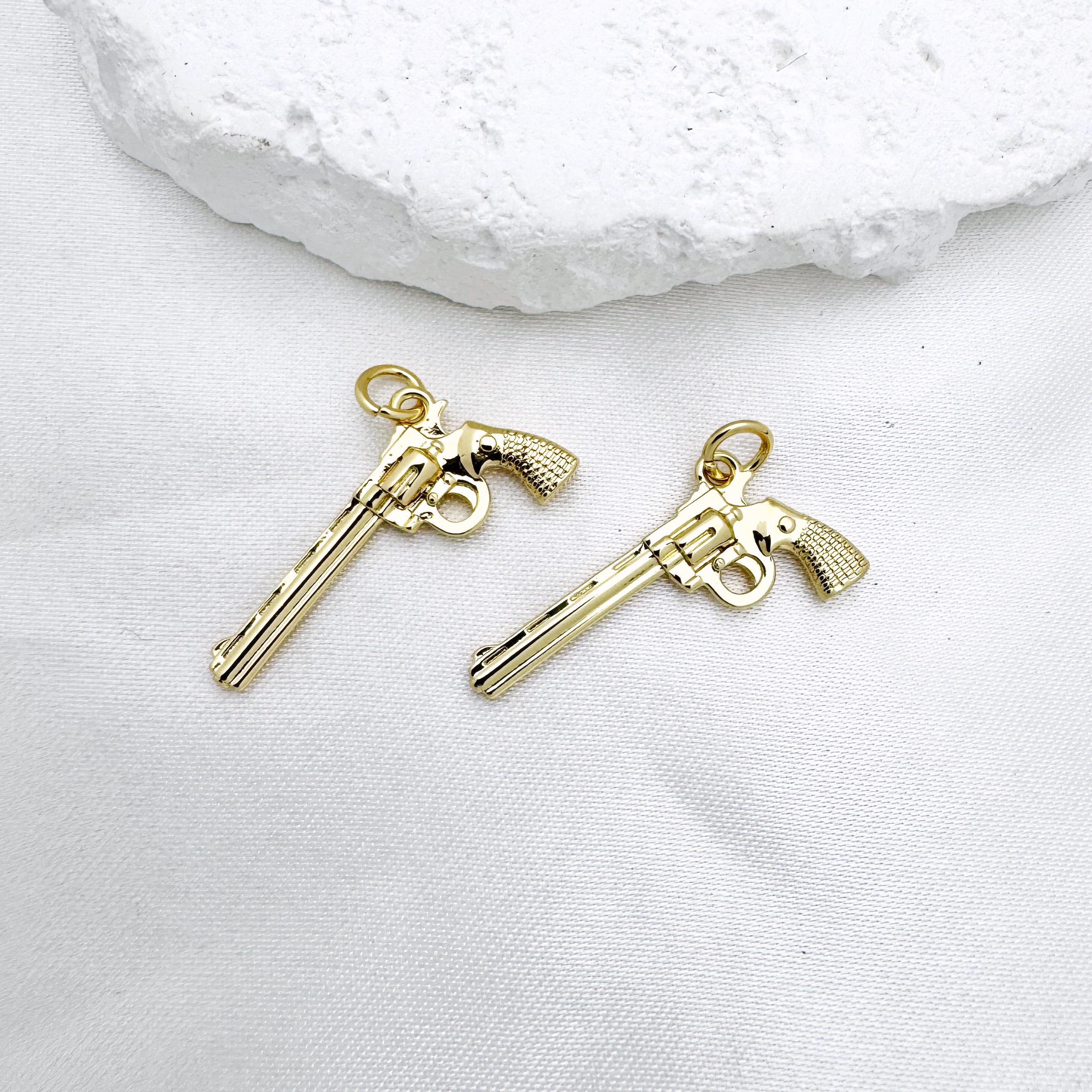 Pendentif Homme Balle De Revolver Dorée - Acier Inoxydable, Neuf Avec étiquettes