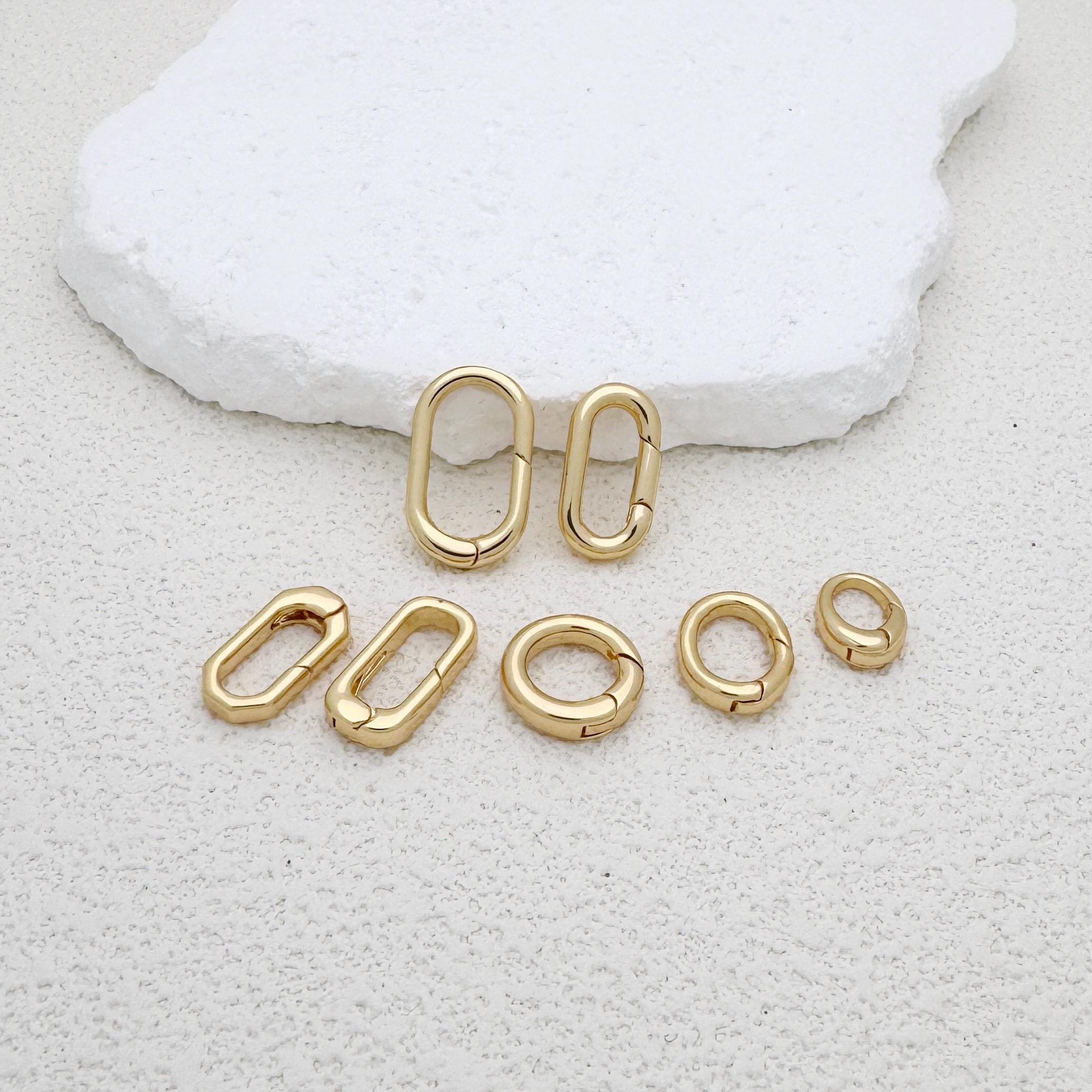 Lot de 10 fermoirs ovales en or 18 carats pour collier, fermoir à ressort inclus pour la fabrication de bijoux, colliers et bracelets (14 x 8 x 2 mm, argent