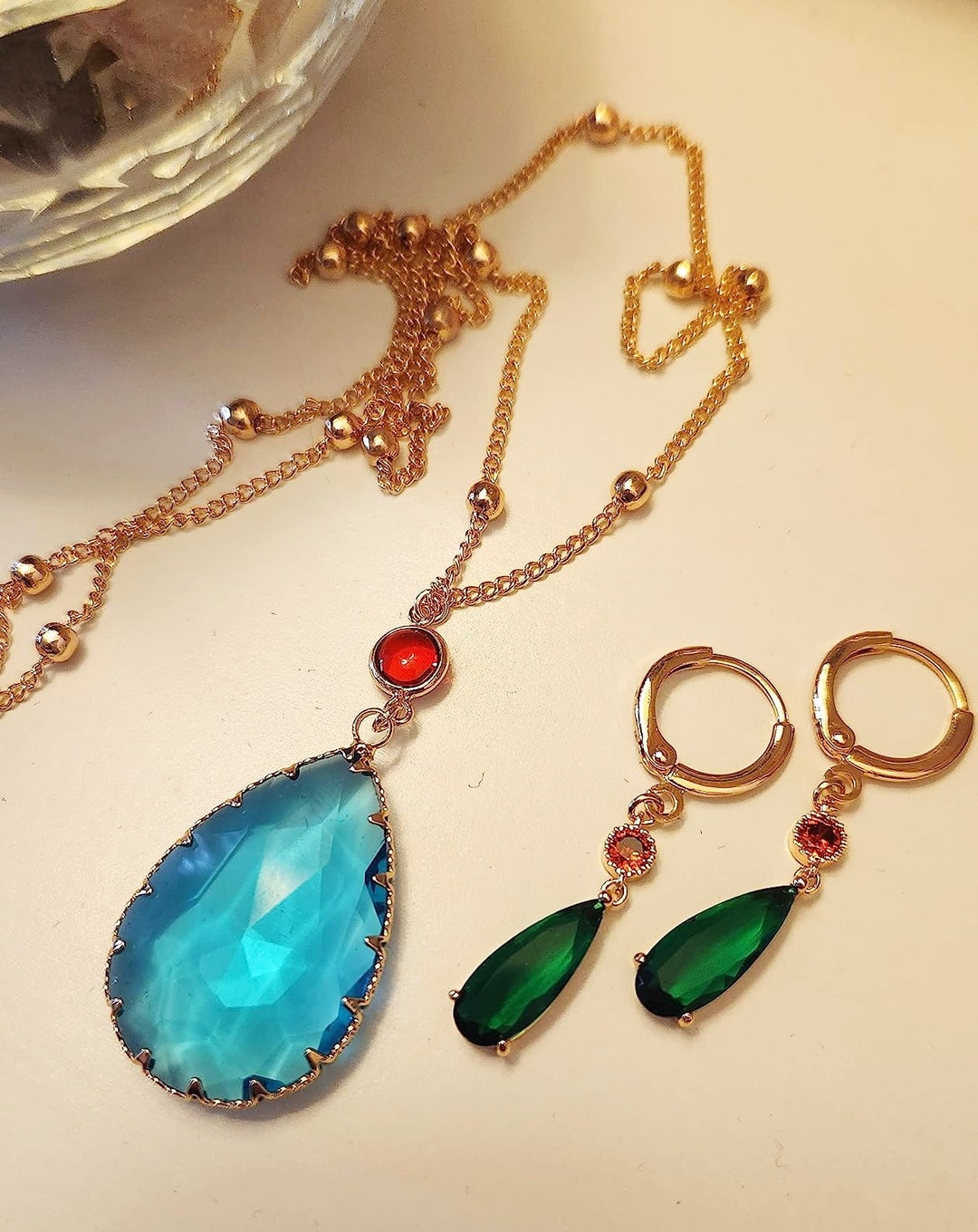 Howls Earrings and Necklace Set, 16K Gold Plated Howl's Cosplay Jewelry