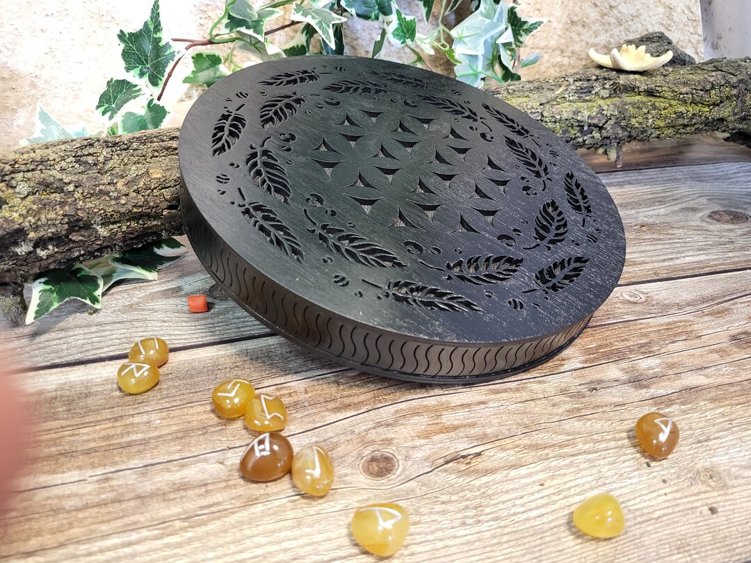 Rain Disk Flower of Life Feathers 10inch 25cm, Rainstick, Sound Healing